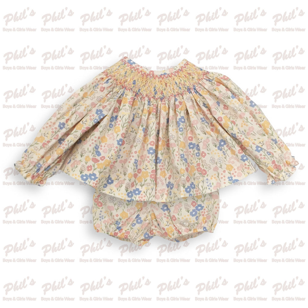 Pink / Blue / Yellow Floral Smock Bloomer Set
