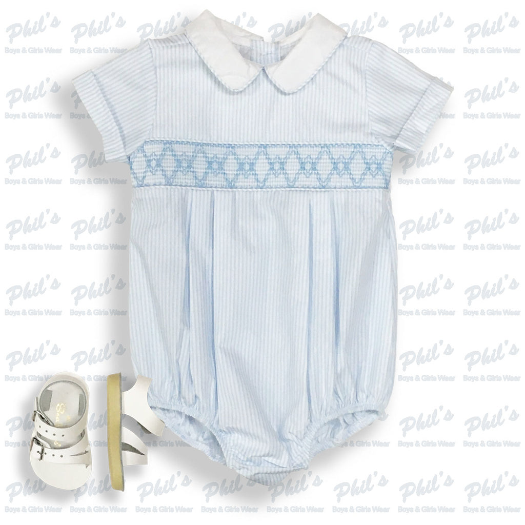 Baby Blue Pinstripe Smocked Bubble