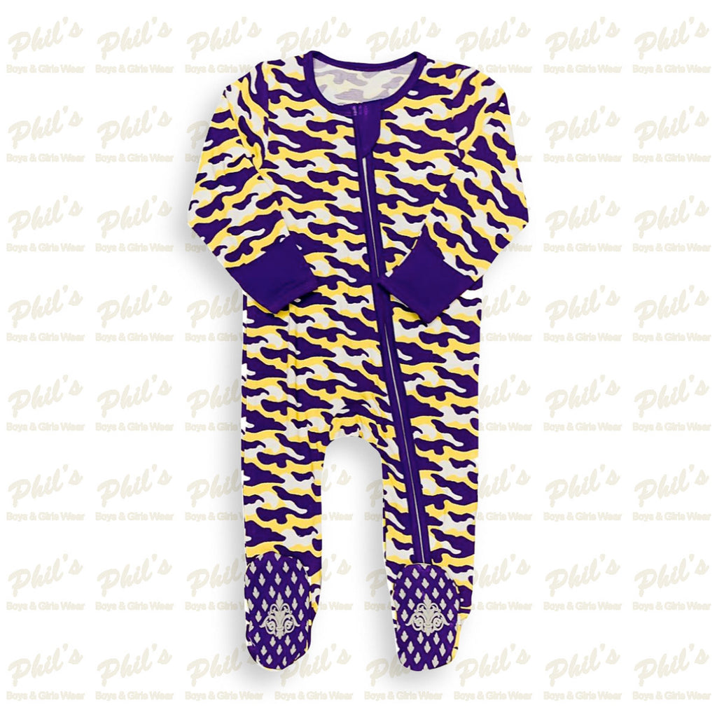 Purple & Gold Camo Bamboo Footie