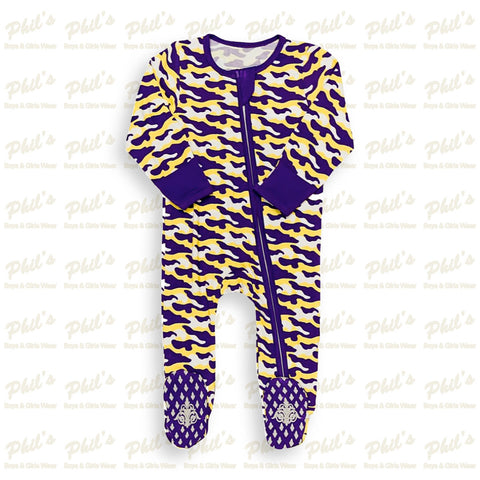 Purple & Gold Camo Bamboo Footie