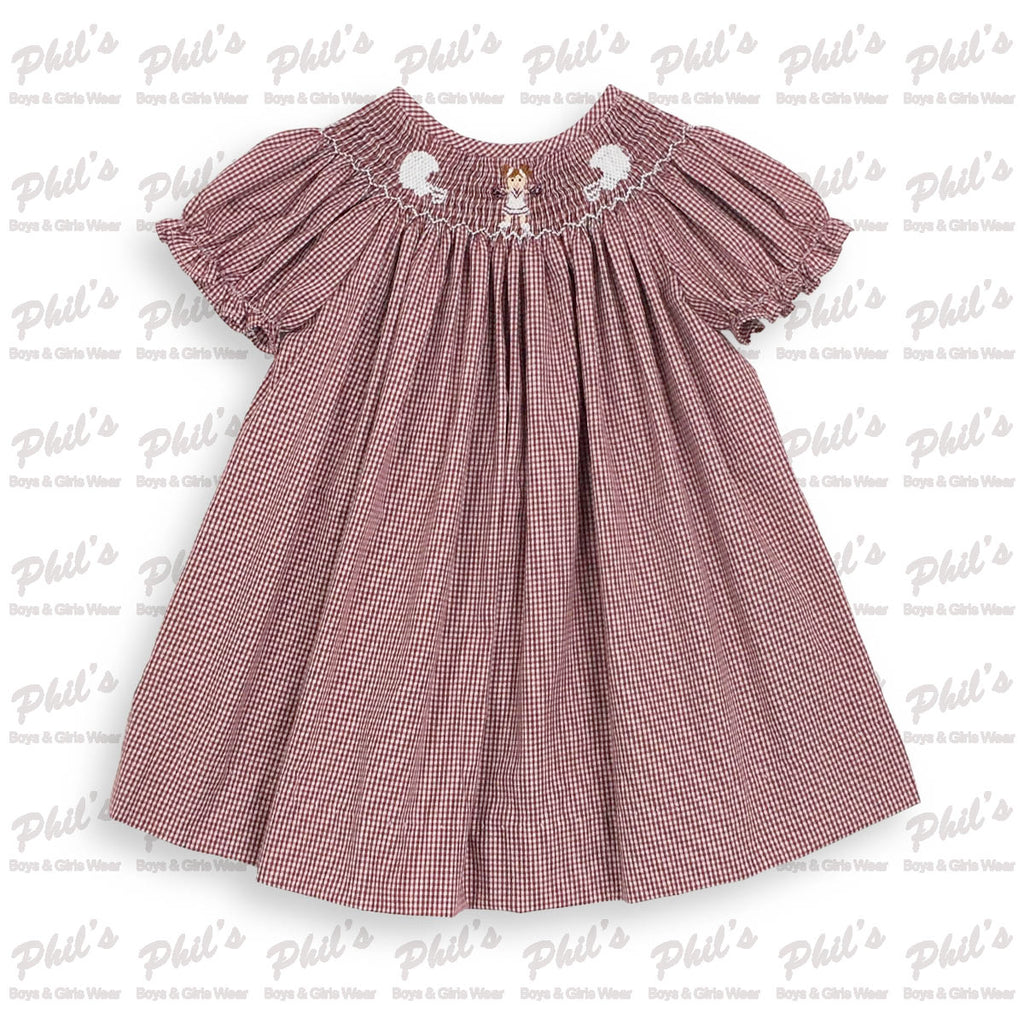 Maroon Gingham Football Smocked Dress