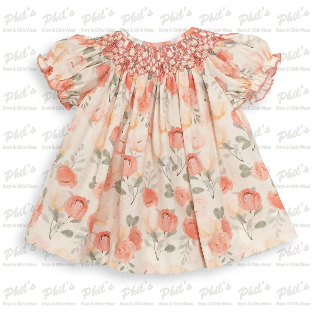 Peach Peony Smock Dress