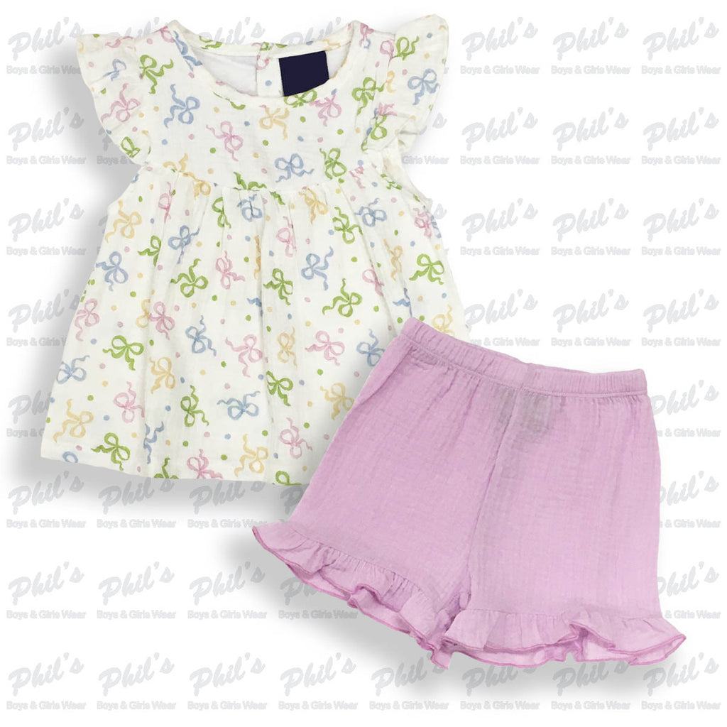 Pastel Bows Muslin Short Set