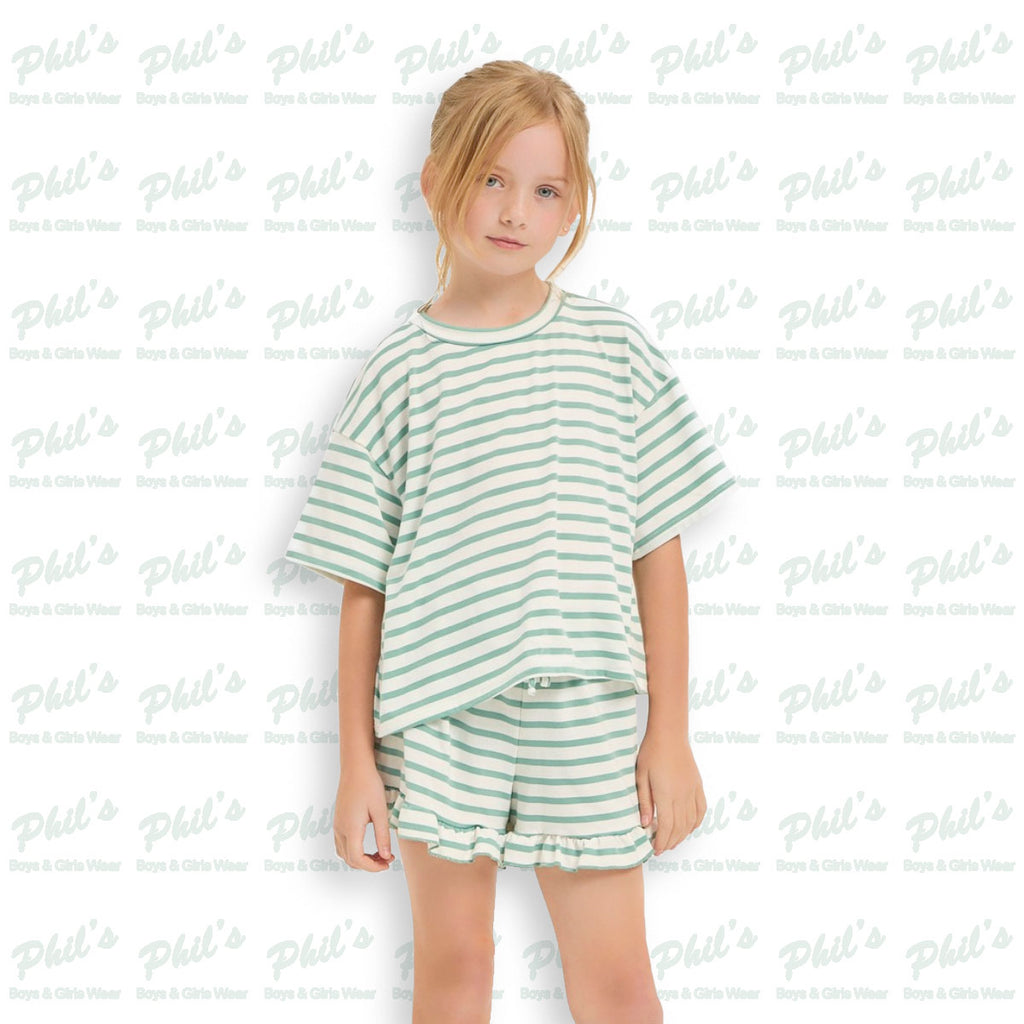 Teal Stripe Loungewear Short Set