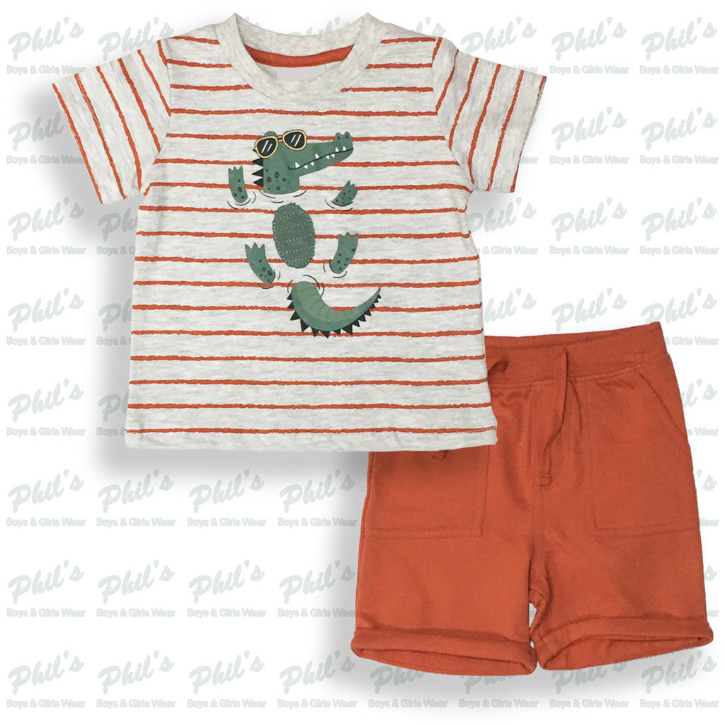 Alligator Graphic Tee with Rust Shorts Set
