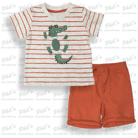 Alligator Graphic Tee with Rust Shorts Set