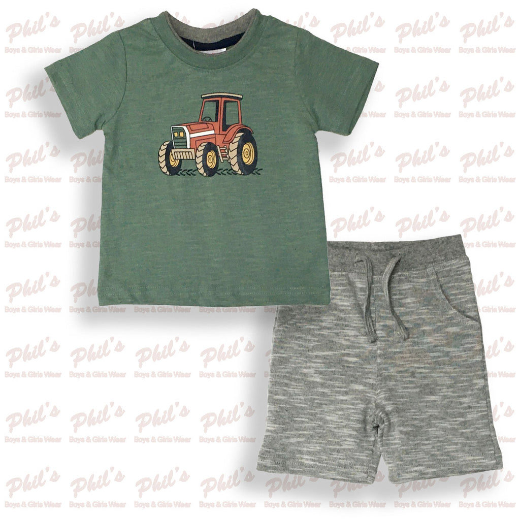 Tractor Graphic Tee with Heather Grey Shorts Set