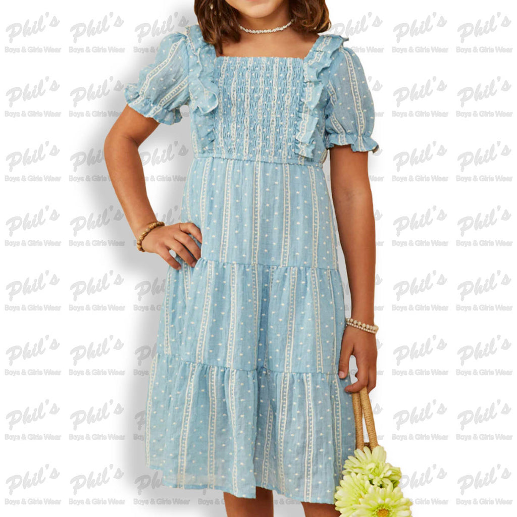 Dark Chambray Eyelet Tiered Dress