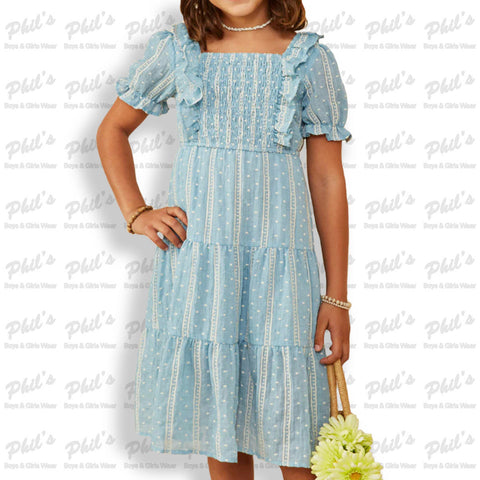 Dark Chambray Eyelet Tiered Dress