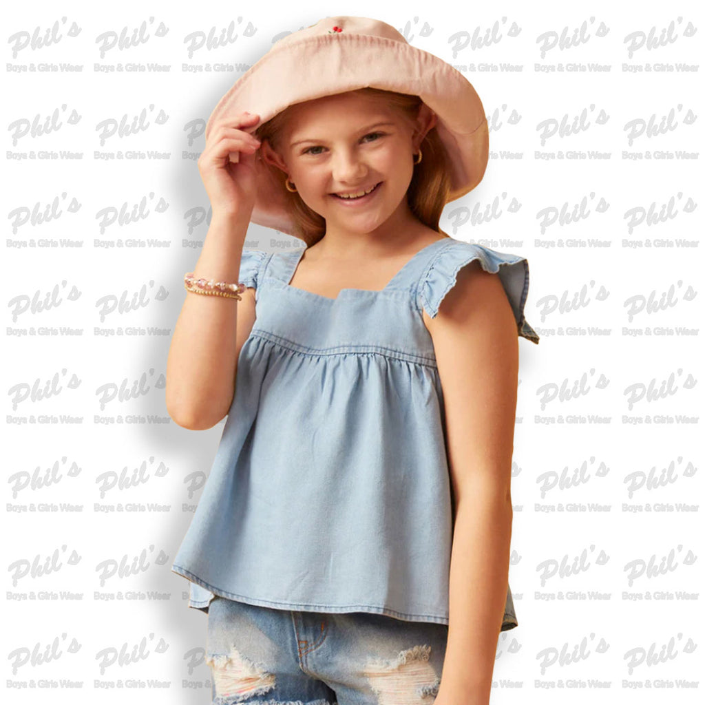 Chambray Ruffle Tank