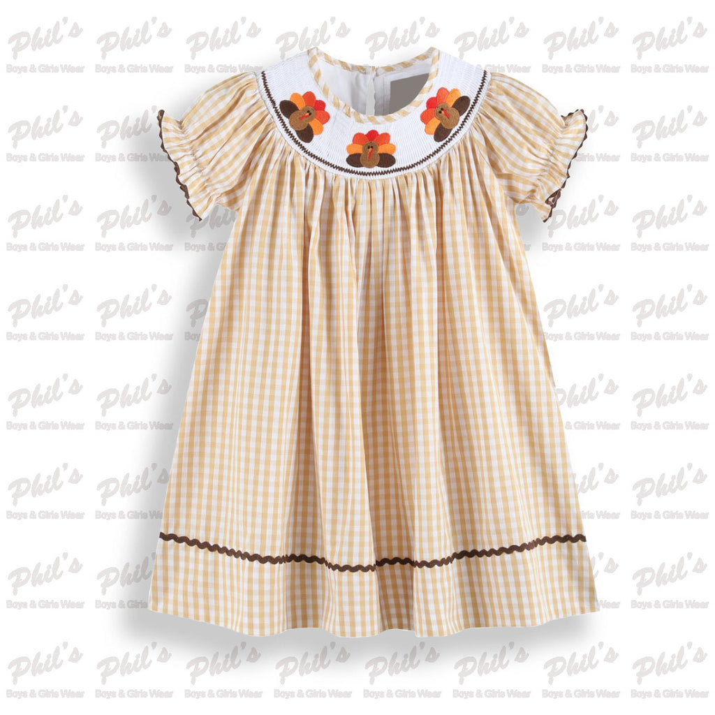 Tan Gingham Turkey Smock Dress