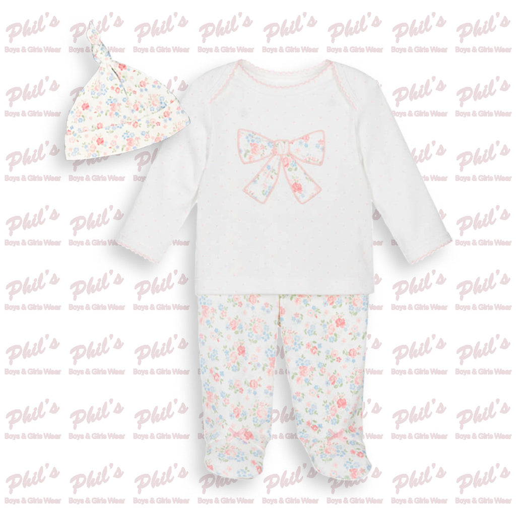 Floral Bow Appliqué Footed Legging Set