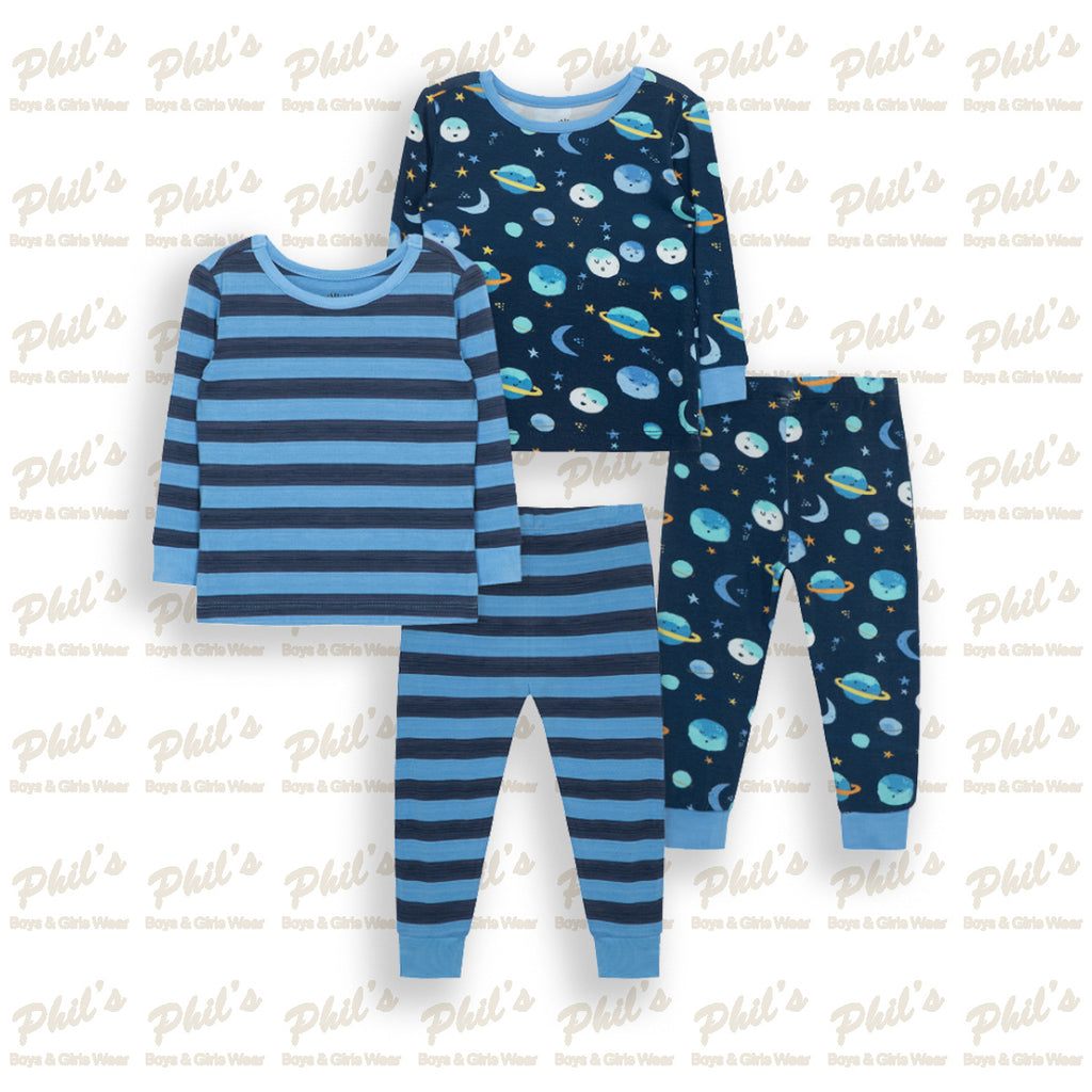 Navy Blue Stripe & Space Planets Bamboo Pajama Set