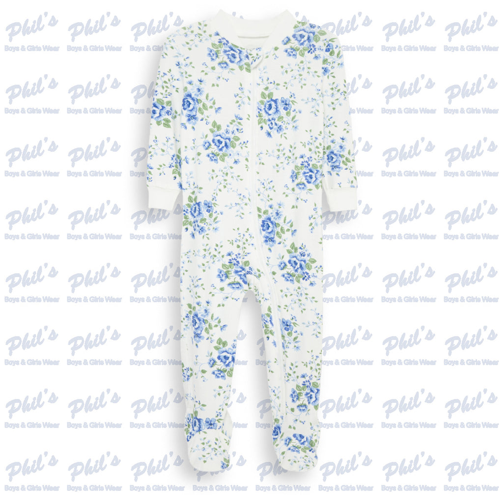 Blue Floral Bamboo Footie