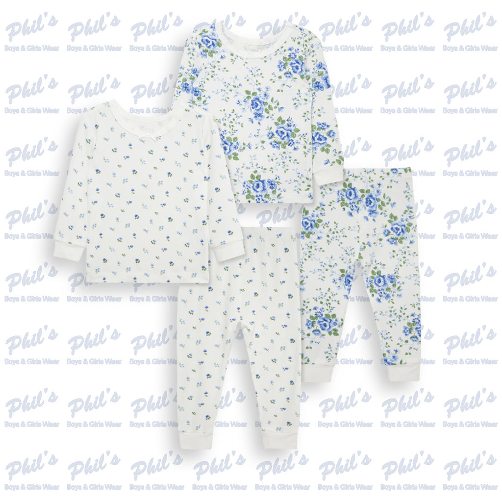 Blue Rosebuds & Blue Roses Bamboo Pajama Set