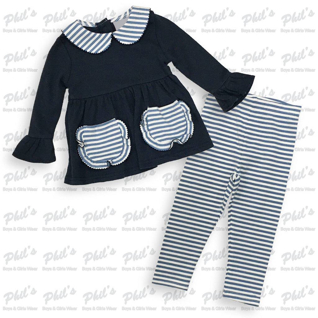 Navy Blue Tunic Stripe Legging Set