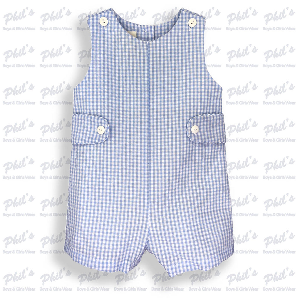 Blue Gingham Shortall w/ Side Tabs