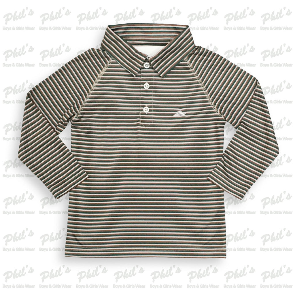 Southbound Brown Stripe Long Sleeve Polo