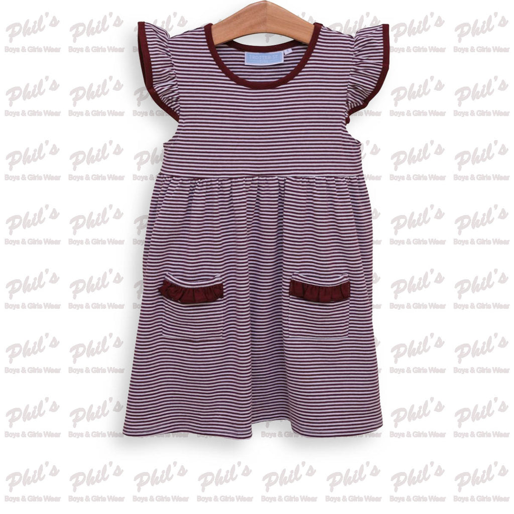 Maroon Stripe Ruffle Dress