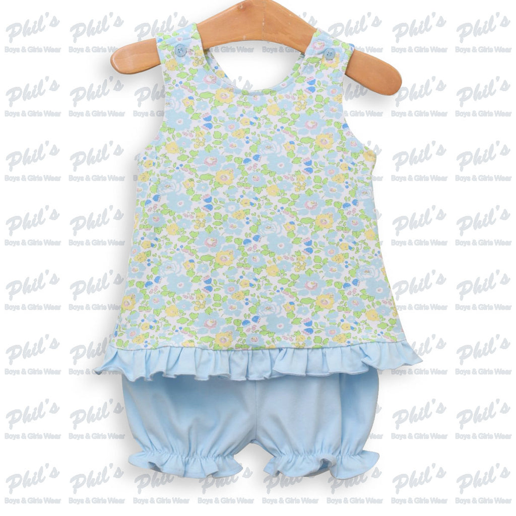 Baby Blue Floral Cross-Back Bloomer Set