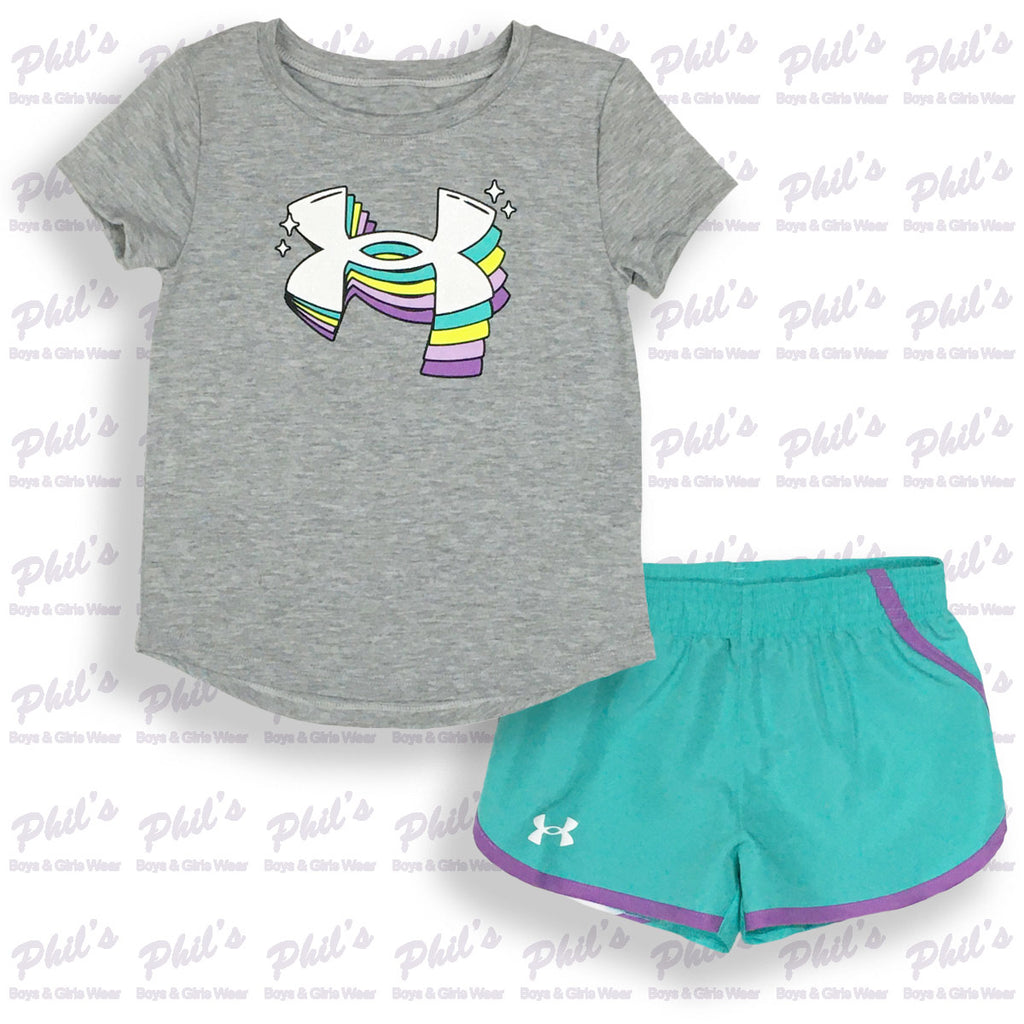 Under Armour Gray / Teal Blue Short Set