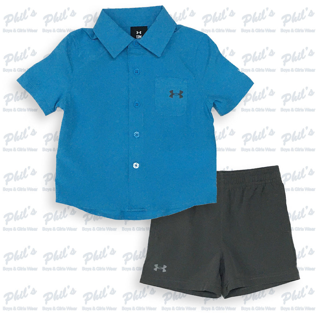 Under Armour Blue Button Down w/ Dark Grey Performance Short Set