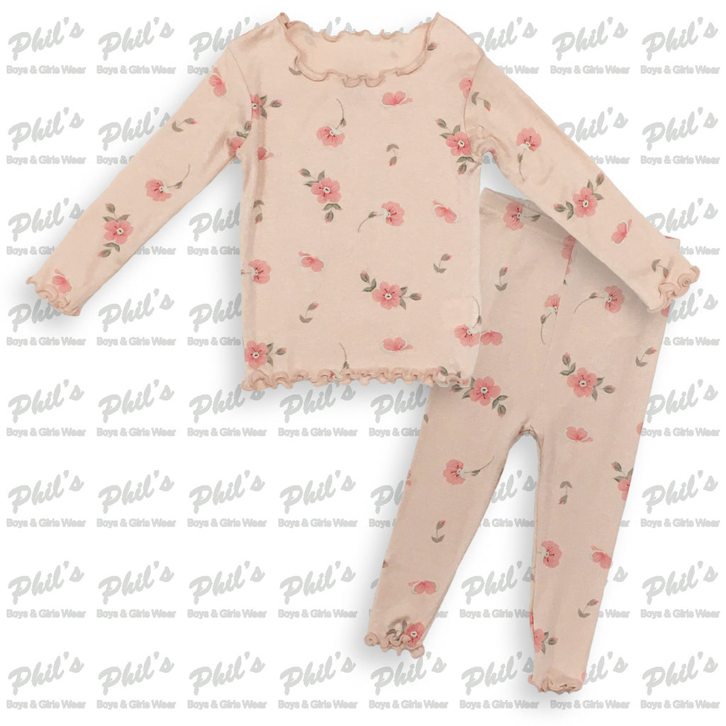 Mauve Pink Floral Ruffle Bamboo Pajama