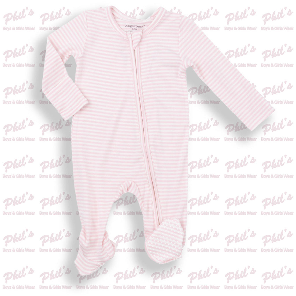 Pink Stripe Bamboo Zippered Footie