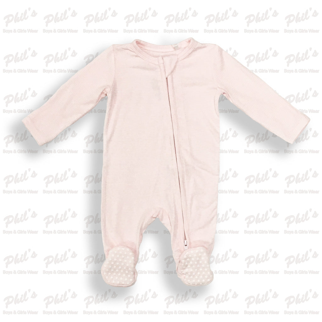 Pink Pinstripe Bamboo Footie