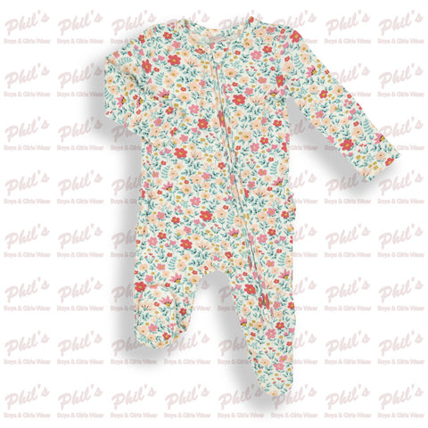 Floral Ruffle Bamboo Footie