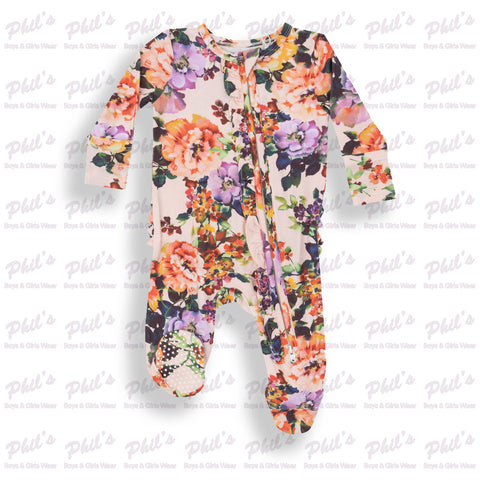 Floral Ruffle Butt Bamboo Footie