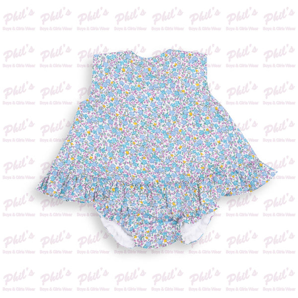 Blue Floral Muslin Cross-Back Bloomer Set