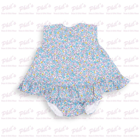 Blue Floral Muslin Cross-Back Bloomer Set
