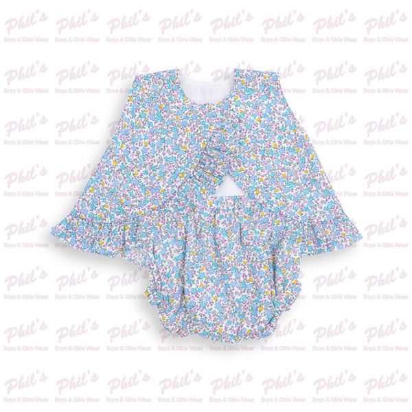 Blue Floral Muslin Cross-Back Bloomer Set