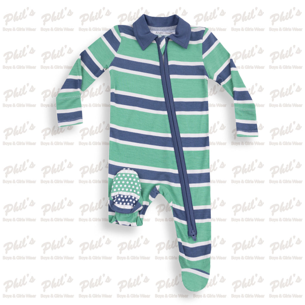 Green / Navy Rugby Stripe Bamboo Footie