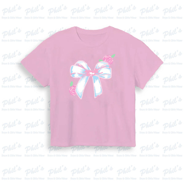 Bow / Rose Graphic Pink Boxy Tee