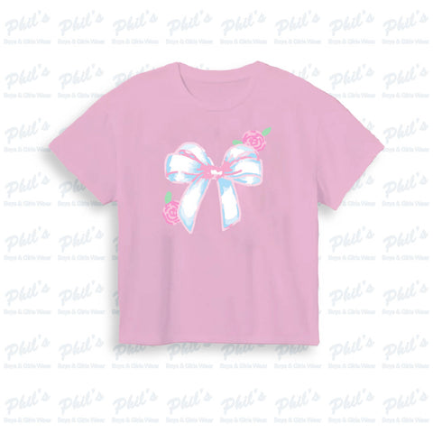 Bow / Rose Graphic Pink Boxy Tee