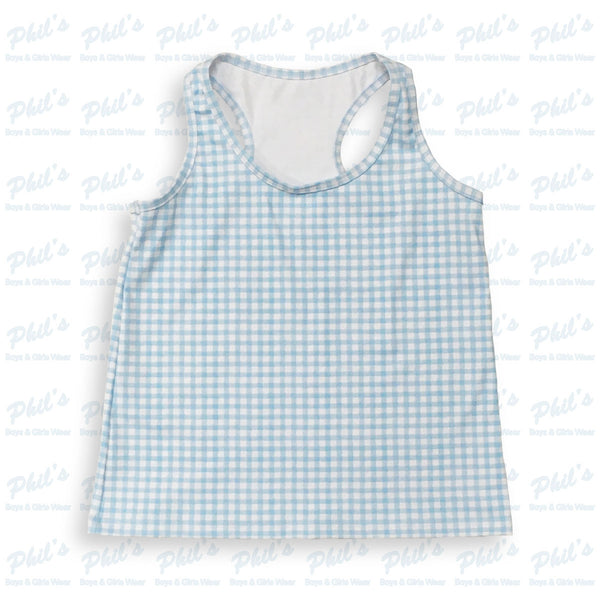 Light Blue Gingham Performance Tank