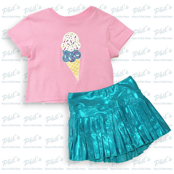 Turquoise Blue Shimmer Mini Pleat Skort