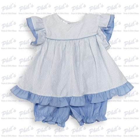 Blue Seersucker Short Set w/ Cross Back