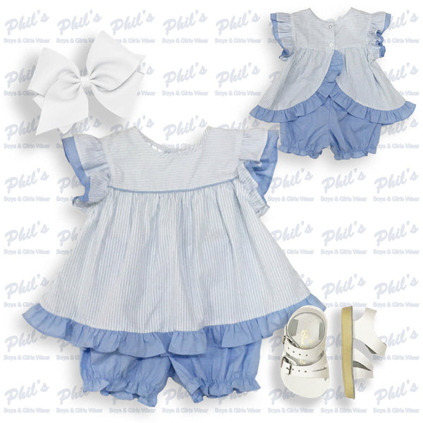 Blue Seersucker Short Set w/ Cross Back