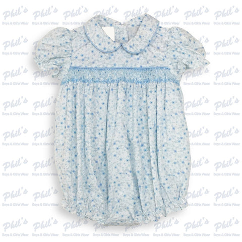 Blue Floral Smocked Bubble