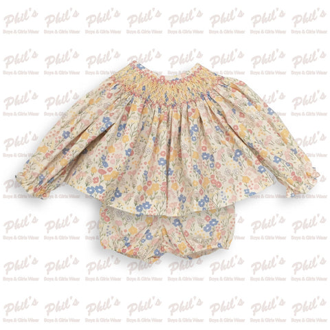 Pink / Blue / Yellow Floral Smock Bloomer Set