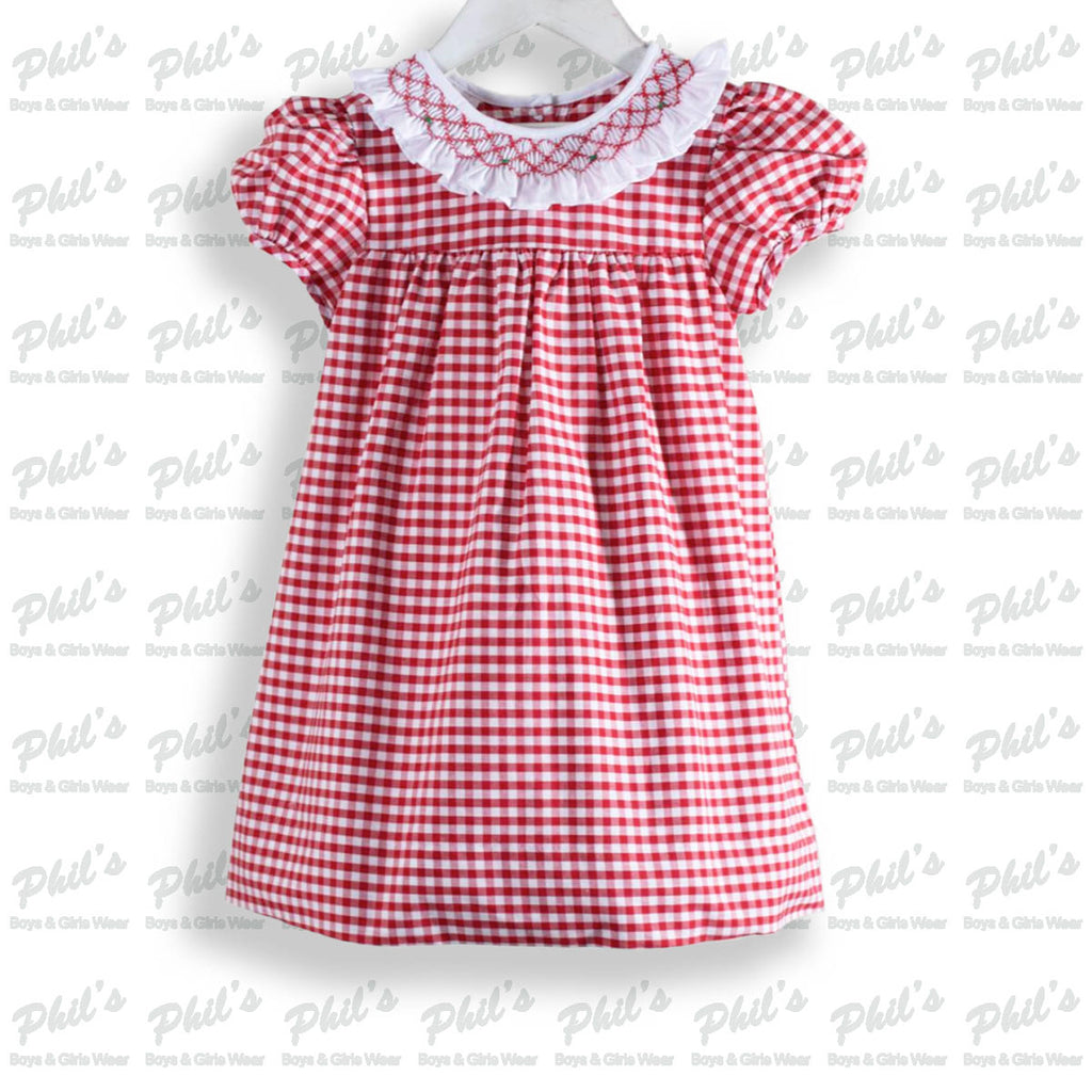 Red Gingham Check Smocked Dress