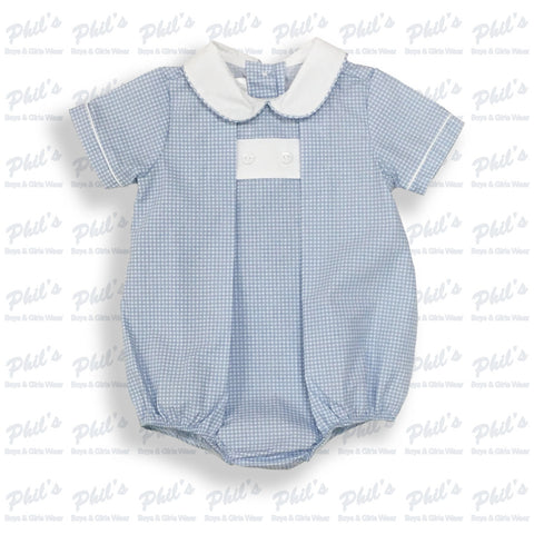Blue Gingham Bubble w/ Button Tab Detail