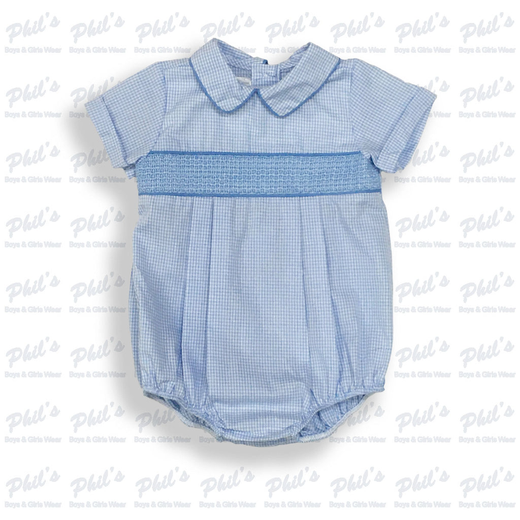 Blue Gingham Smocked Bubble