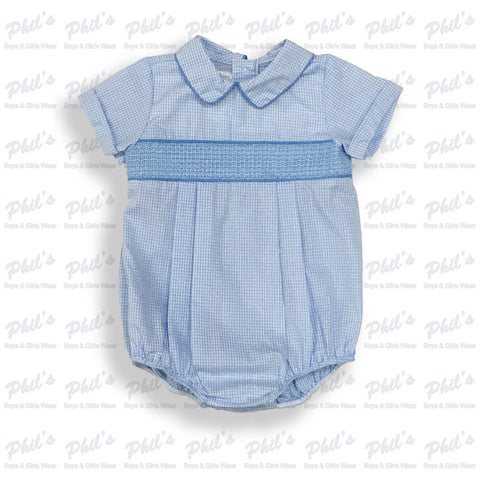 Blue Gingham Smocked Bubble
