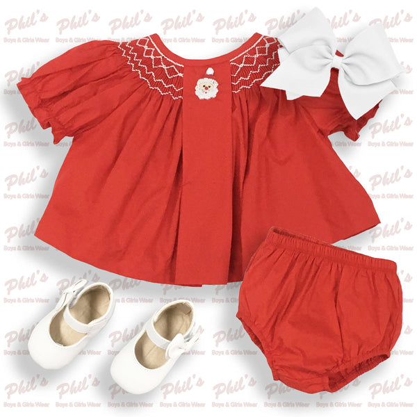 Santa Smocked Red Dress Set