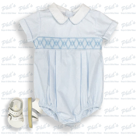 Baby Blue Pinstripe Smocked Bubble