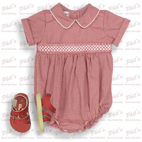 Red Gingham Smocked Bubble